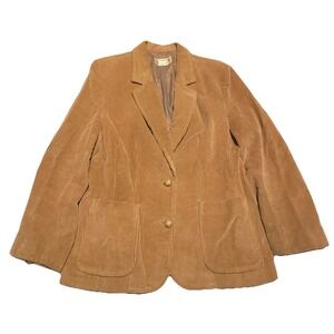 Vintage Corduroy Blazer Women Size 18 Tan Camel Pockets Academia Jacket